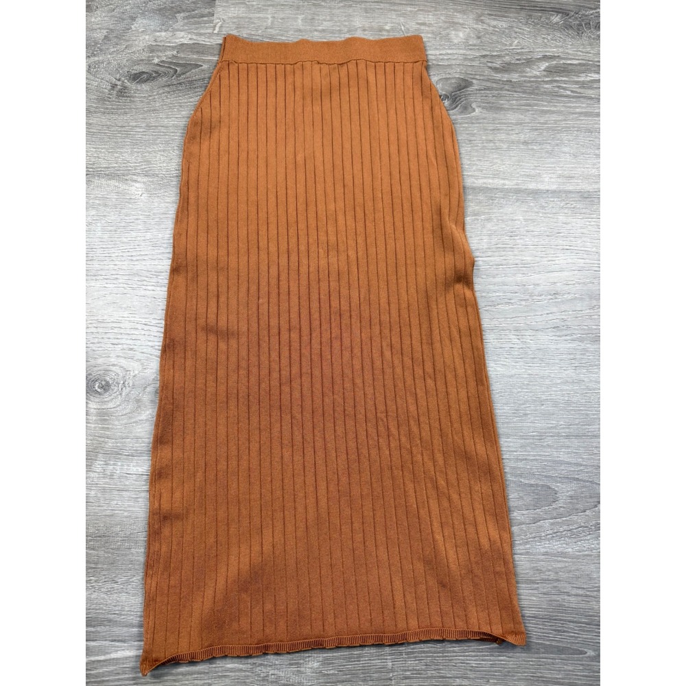 Free People Ribbed Knit Midi Skirt Rust Brown XS Bodycon Stretch